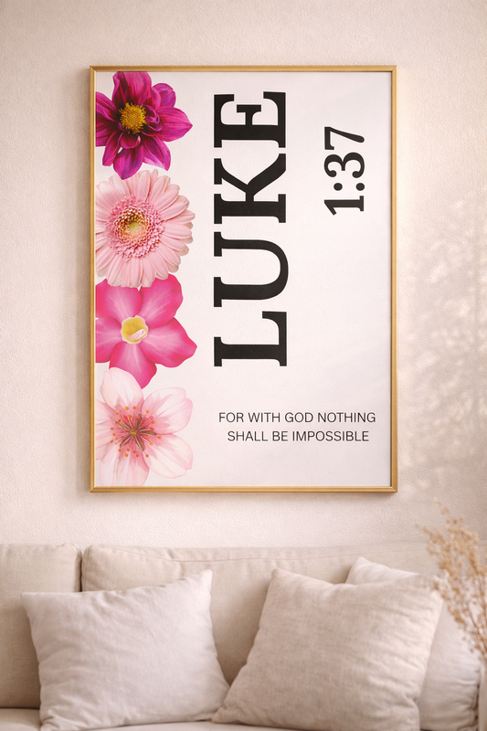 Luke 1:37 Floral Satin Wall Art