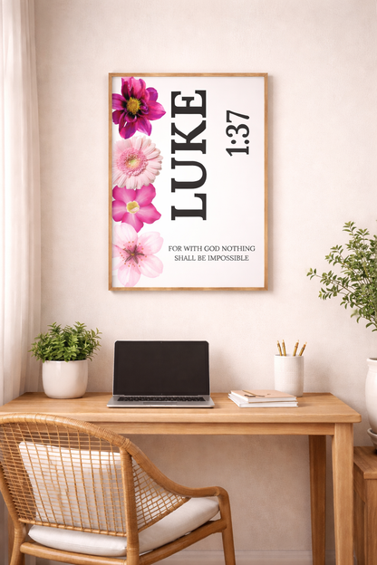 Luke 1:37 Floral Satin Wall Art