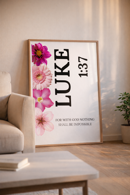 Luke 1:37 Floral Satin Wall Art